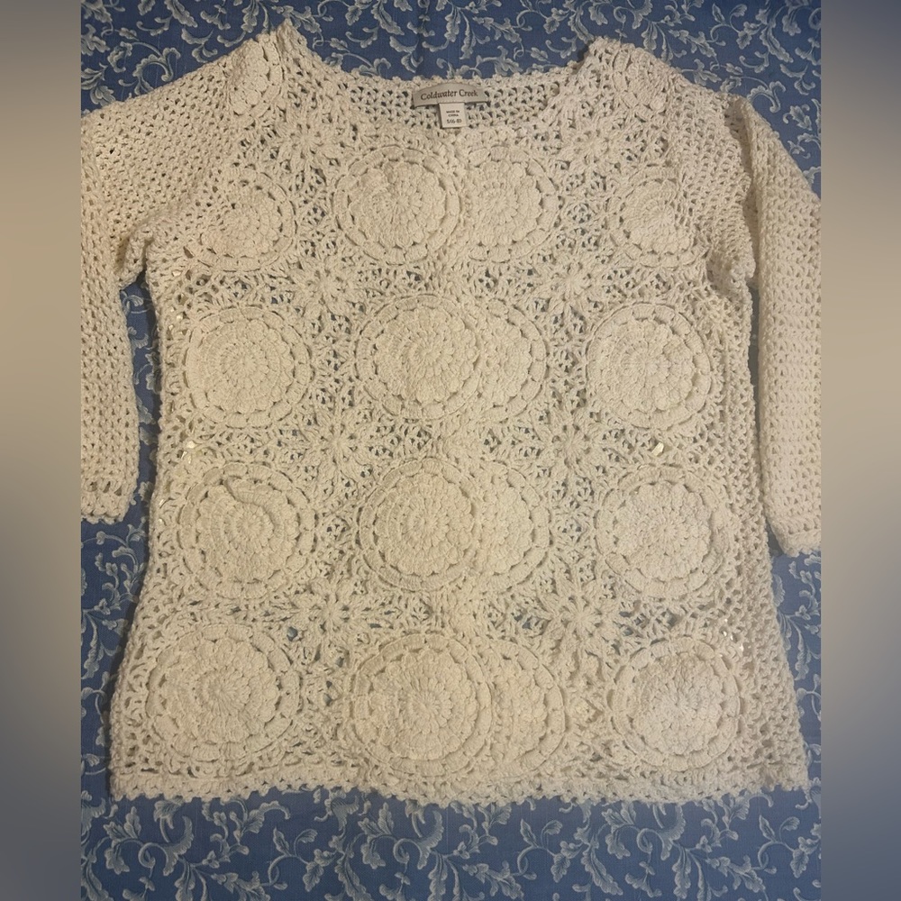 Coldwater Creek Crochet Off White  Top size S, Cotton